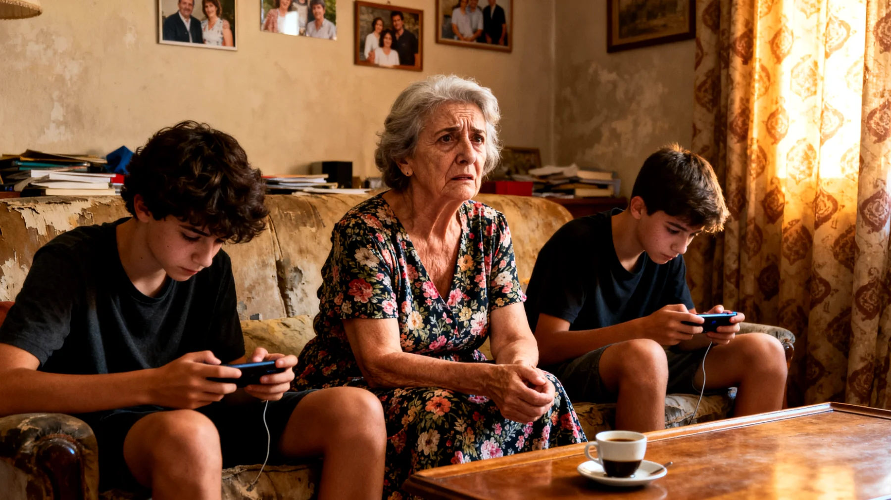 Nonna preoccupata per l'uso eccessivo dello smartphone e dei videogiochi da parte dei nipoti adolescenti, con conseguente riduzione del dialogo e delle attività condivise durante il tempo trascorso insieme"